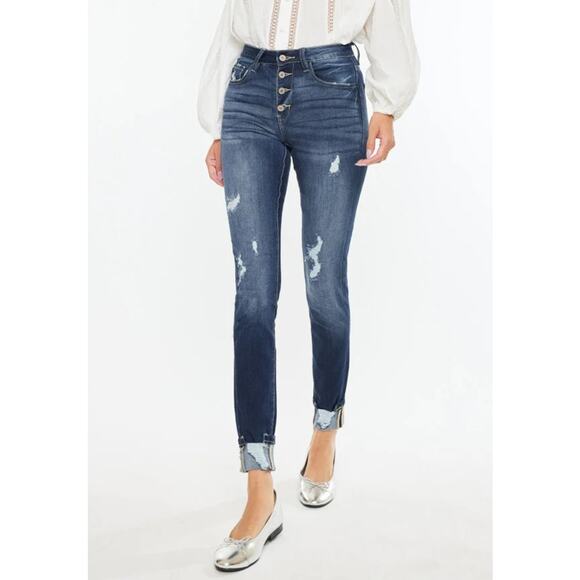 Kancan Chelsea High Rise Super Skinny Jeans Dark Wash Distressed Size 9/28 - Picture 1 of 12
